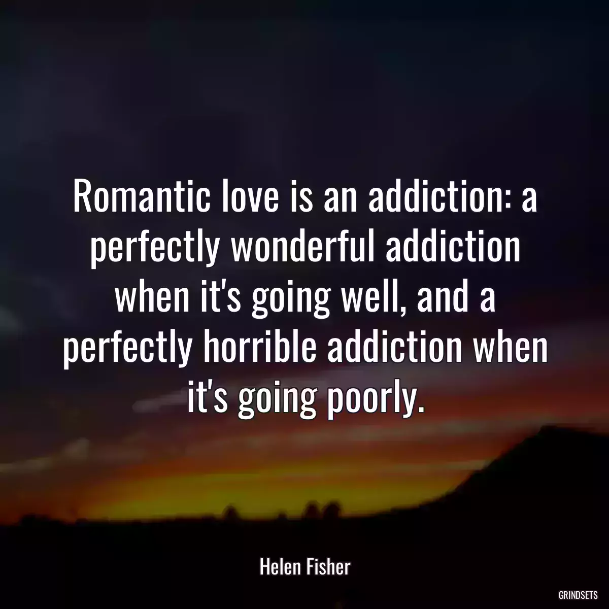 Romantic love is an addiction: a perfectly wonderful addiction when it\'s going well, and a perfectly horrible addiction when it\'s going poorly.