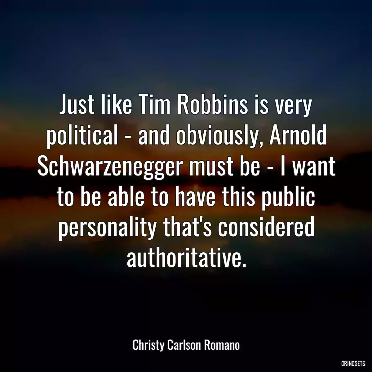 Just like Tim Robbins is very political - and obviously, Arnold Schwarzenegger must be - I want to be able to have this public personality that\'s considered authoritative.