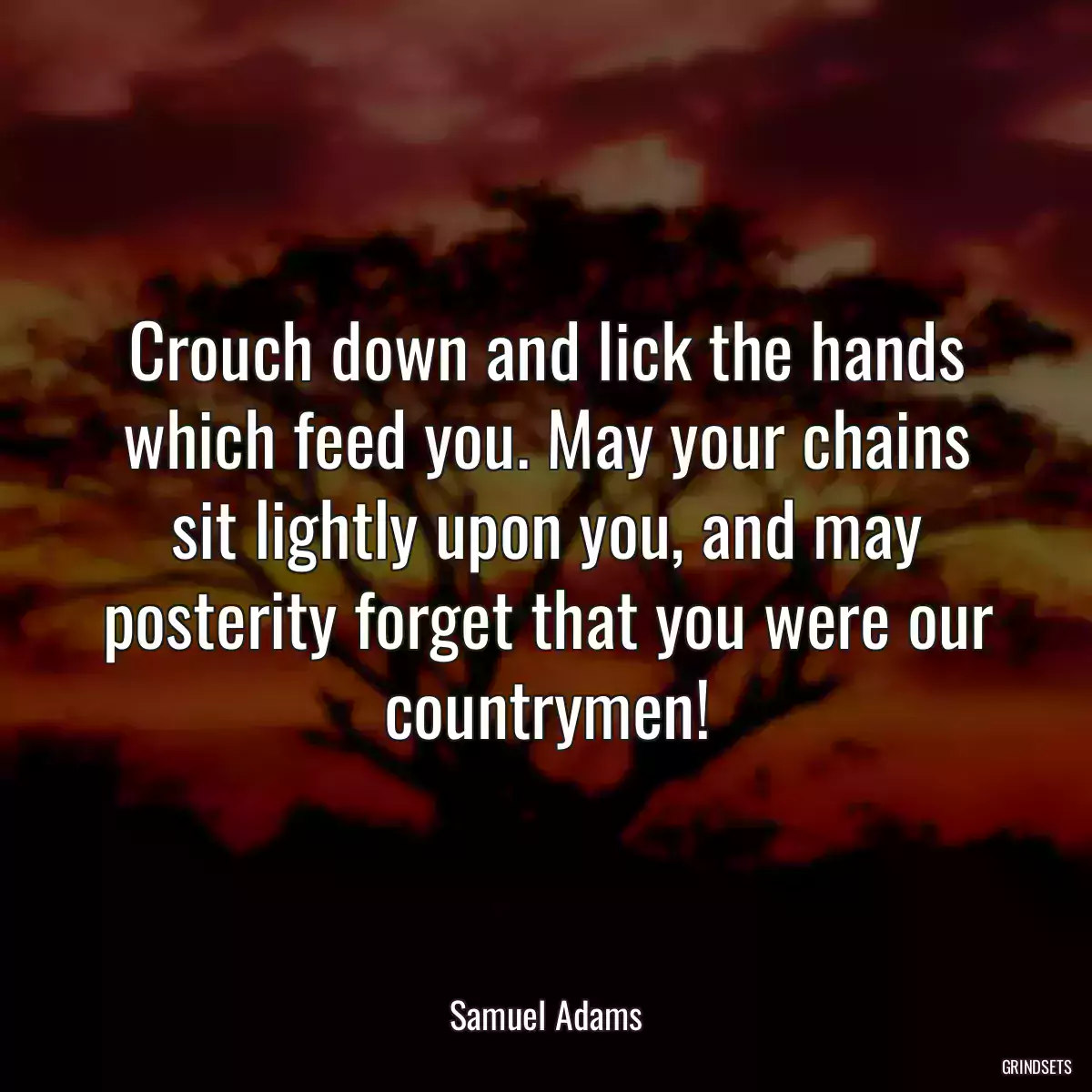 Crouch down and lick the hands which feed you. May your chains sit lightly upon you, and may posterity forget that you were our countrymen!