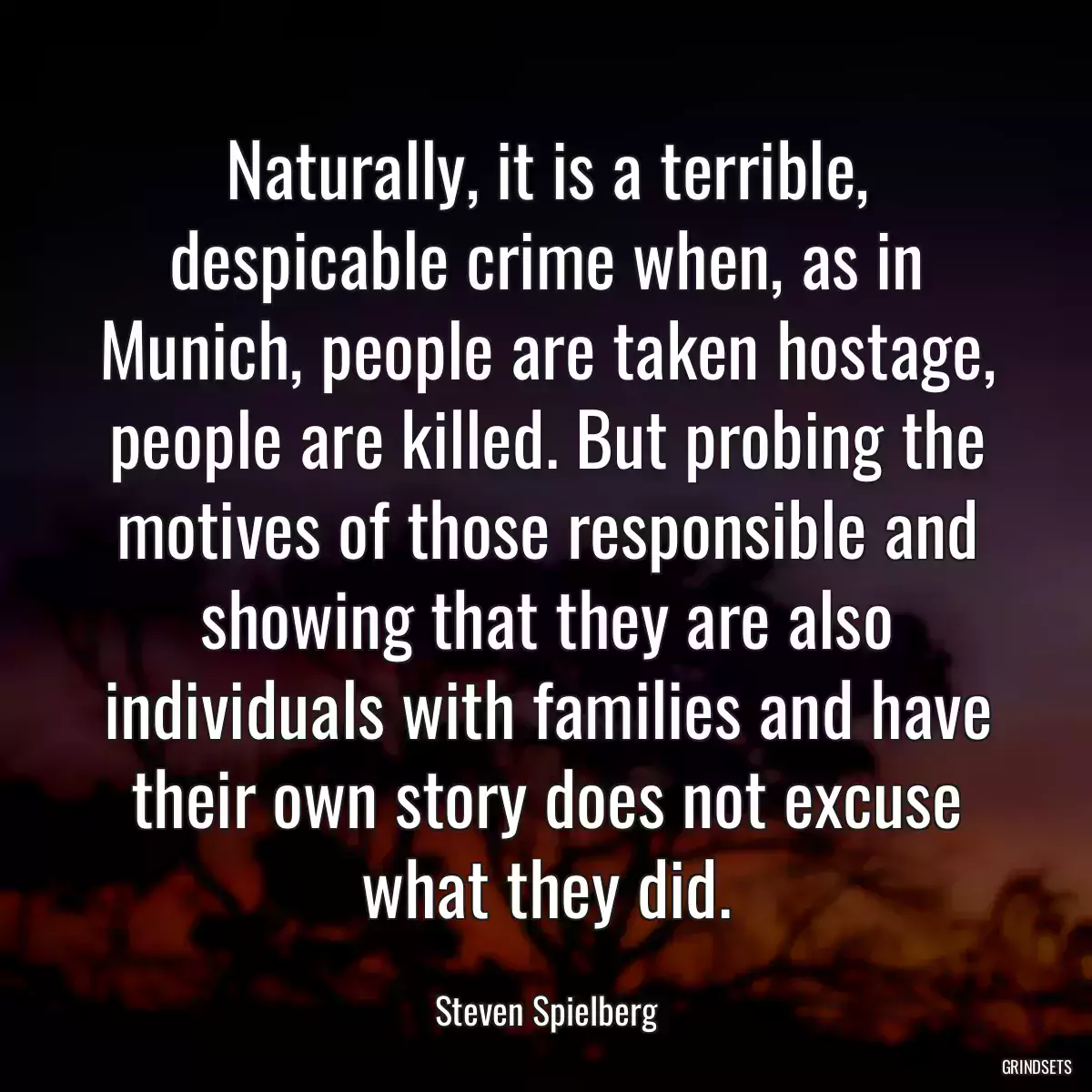 Naturally, it is a terrible, despicable crime when, as in Munich, people are taken hostage, people are killed. But probing the motives of those responsible and showing that they are also individuals with families and have their own story does not excuse what they did.