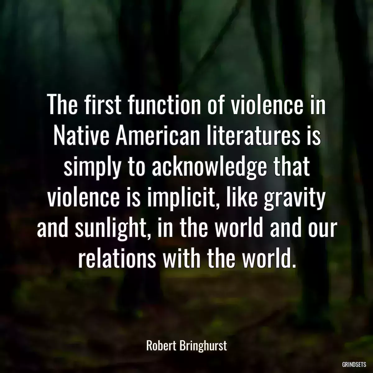 The first function of violence in Native American literatures is simply to acknowledge that violence is implicit, like gravity and sunlight, in the world and our relations with the world.