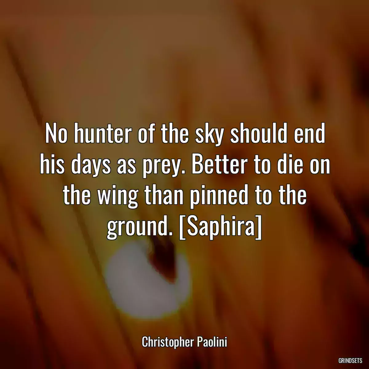 No hunter of the sky should end his days as prey. Better to die on the wing than pinned to the ground. [Saphira]