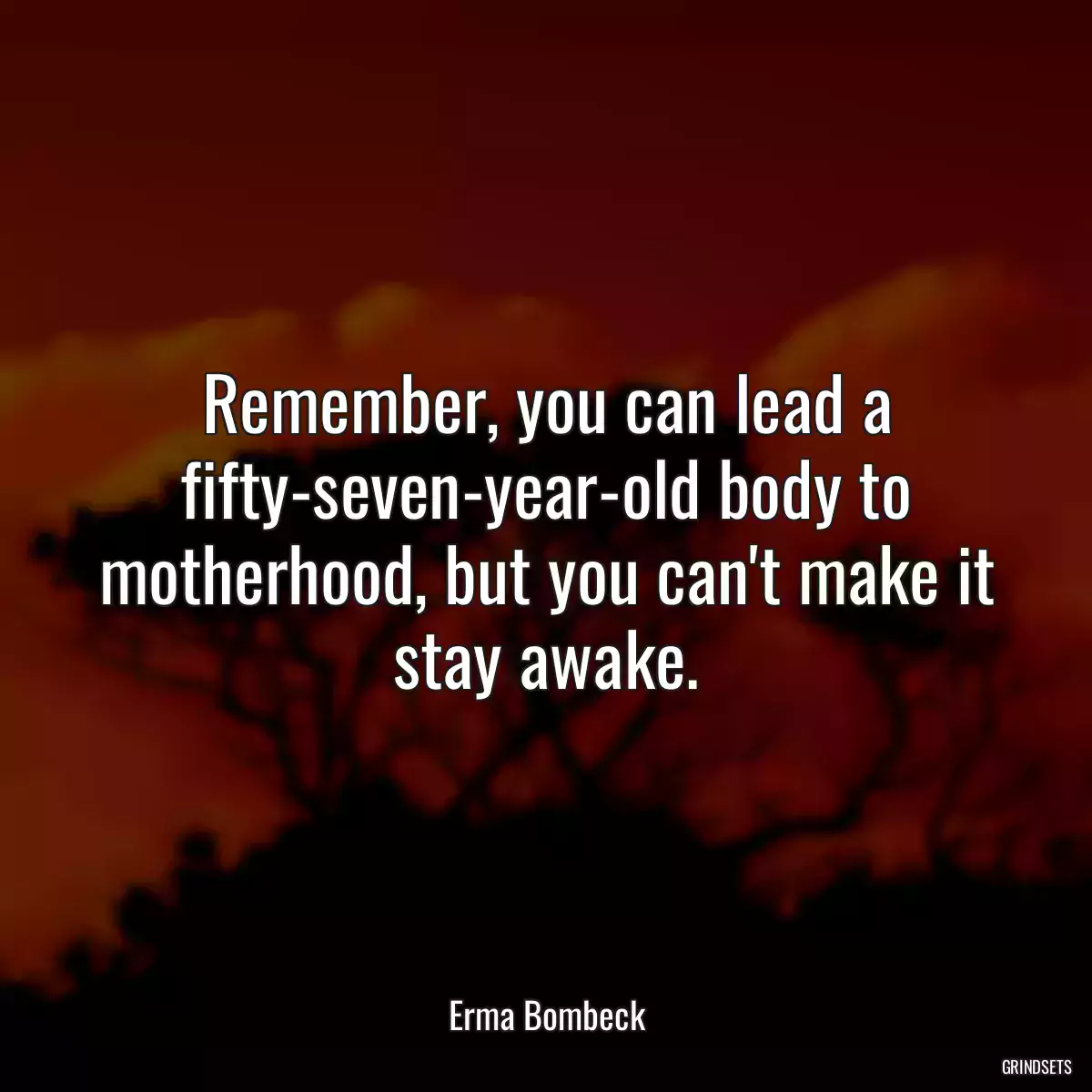 Remember, you can lead a fifty-seven-year-old body to motherhood, but you can\'t make it stay awake.
