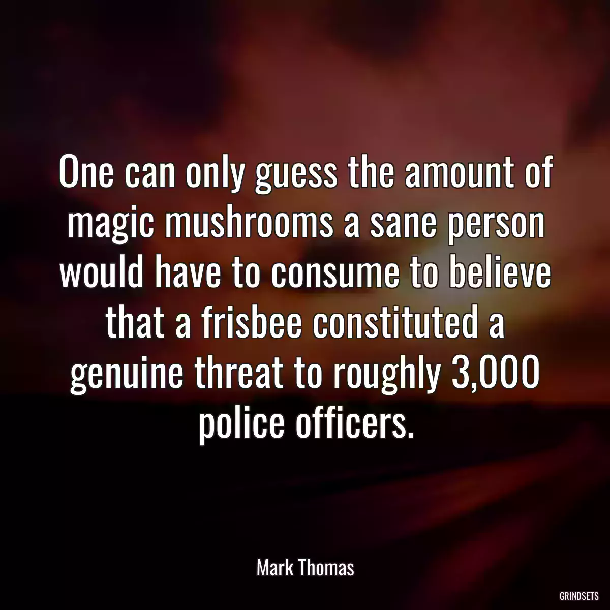 One can only guess the amount of magic mushrooms a sane person would have to consume to believe that a frisbee constituted a genuine threat to roughly 3,000 police officers.