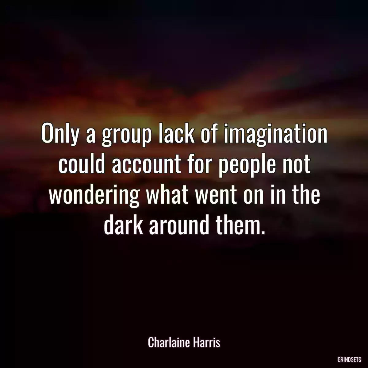 Only a group lack of imagination could account for people not wondering what went on in the dark around them.