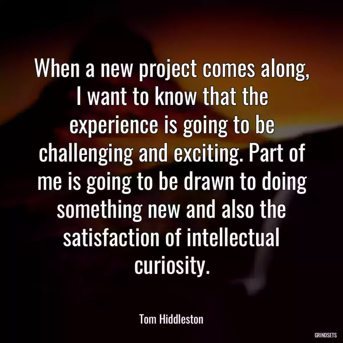 When a new project comes along, I want to know that the experience is going to be challenging and exciting. Part of me is going to be drawn to doing something new and also the satisfaction of intellectual curiosity.