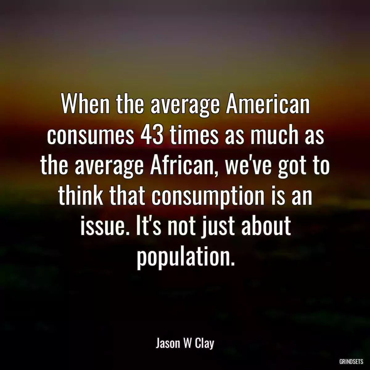 When the average American consumes 43 times as much as the average African, we\'ve got to think that consumption is an issue. It\'s not just about population.