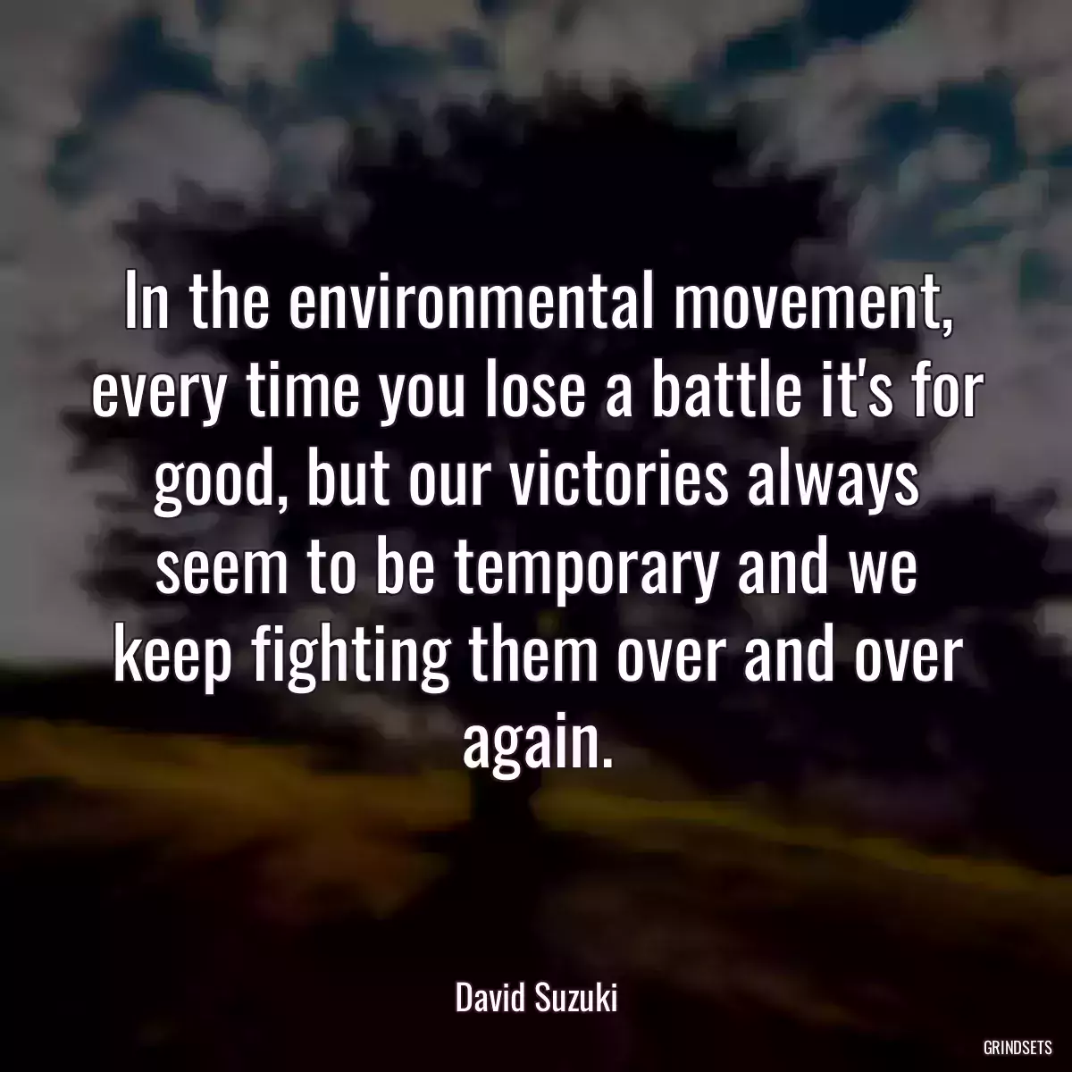 In the environmental movement, every time you lose a battle it\'s for good, but our victories always seem to be temporary and we keep fighting them over and over again.