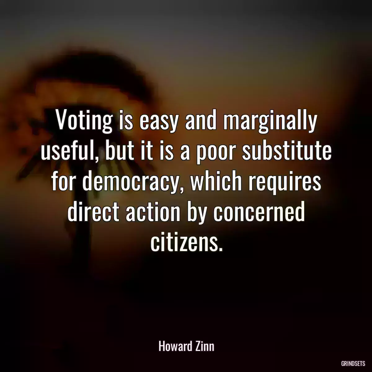 Voting is easy and marginally useful, but it is a poor substitute for democracy, which requires direct action by concerned citizens.