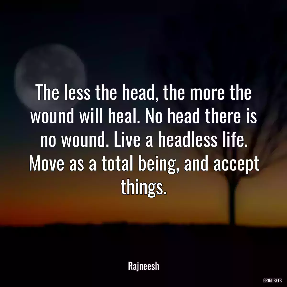 The less the head, the more the wound will heal. No head there is no wound. Live a headless life. Move as a total being, and accept things.