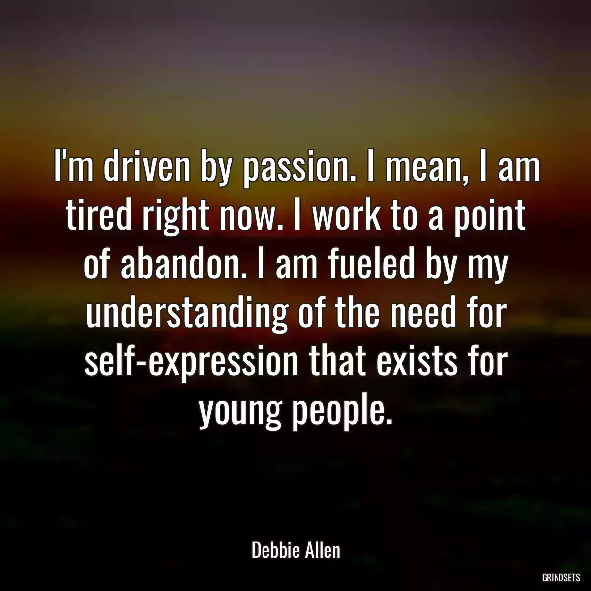 I\'m driven by passion. I mean, I am tired right now. I work to a point of abandon. I am fueled by my understanding of the need for self-expression that exists for young people.