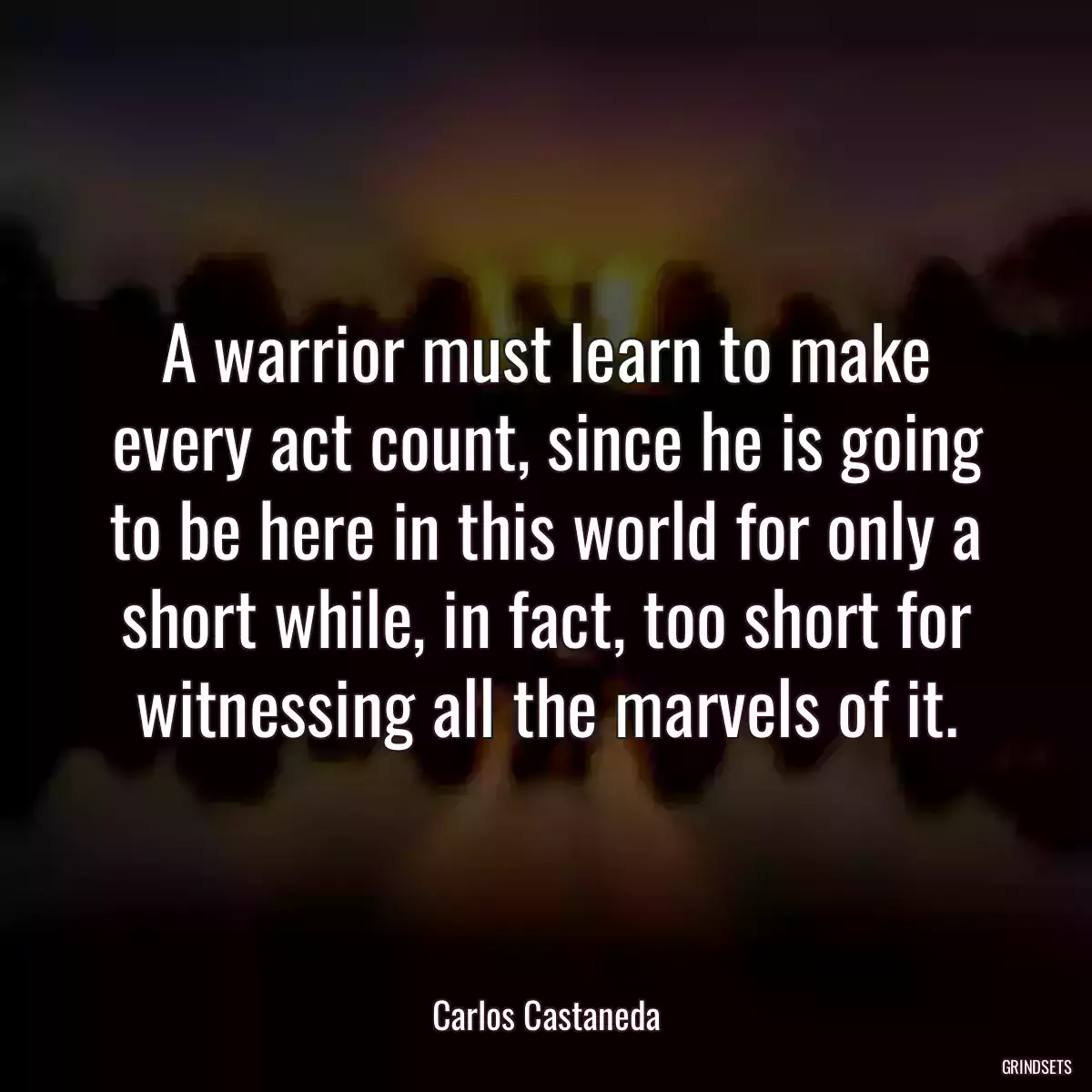 A warrior must learn to make every act count, since he is going to be here in this world for only a short while, in fact, too short for witnessing all the marvels of it.