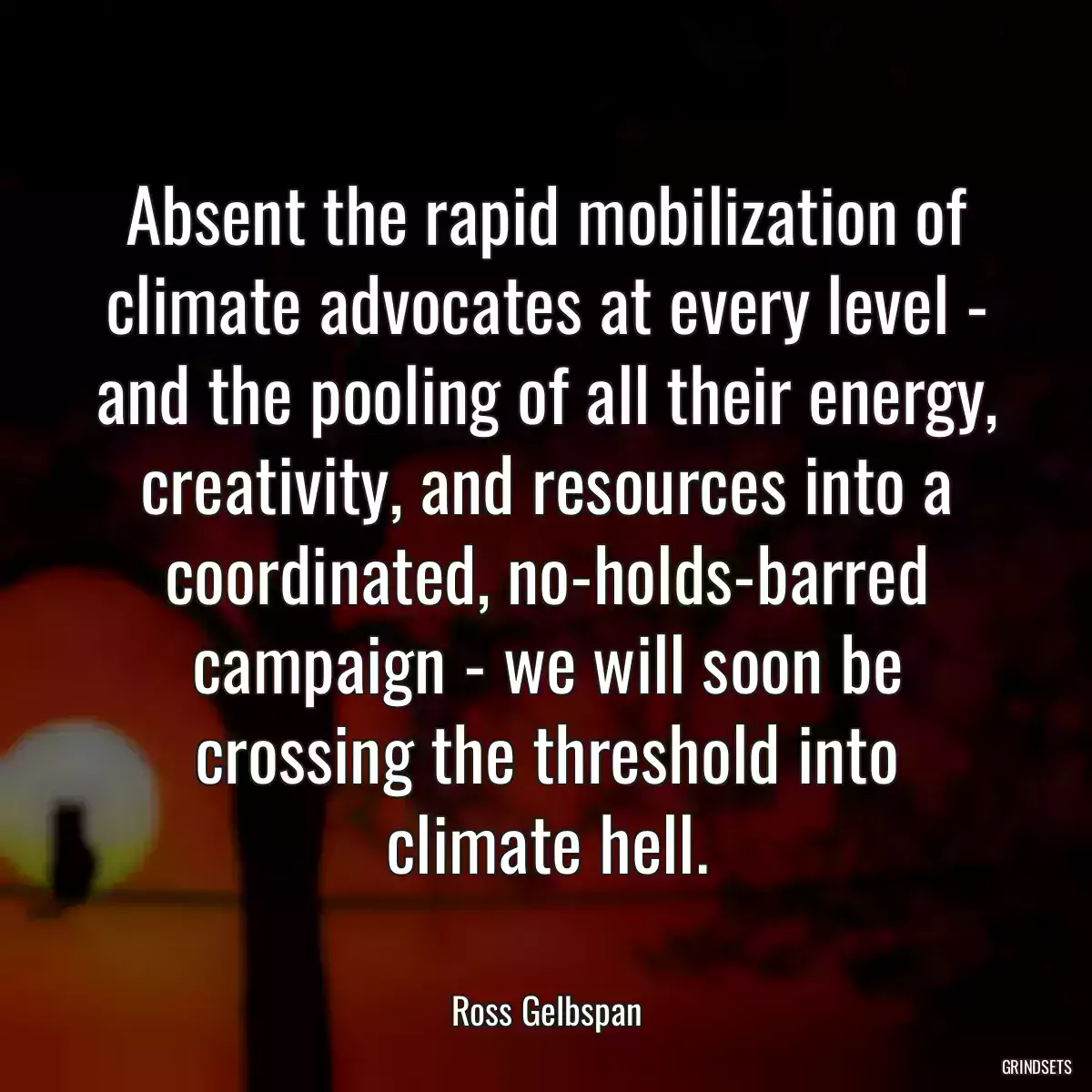 Absent the rapid mobilization of climate advocates at every level - and the pooling of all their energy, creativity, and resources into a coordinated, no-holds-barred campaign - we will soon be crossing the threshold into climate hell.