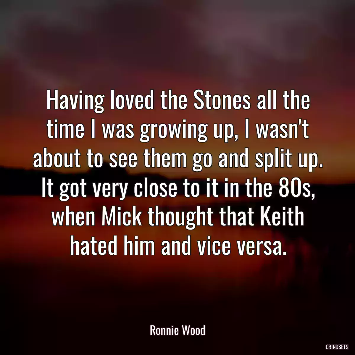 Having loved the Stones all the time I was growing up, I wasn\'t about to see them go and split up. It got very close to it in the 80s, when Mick thought that Keith hated him and vice versa.