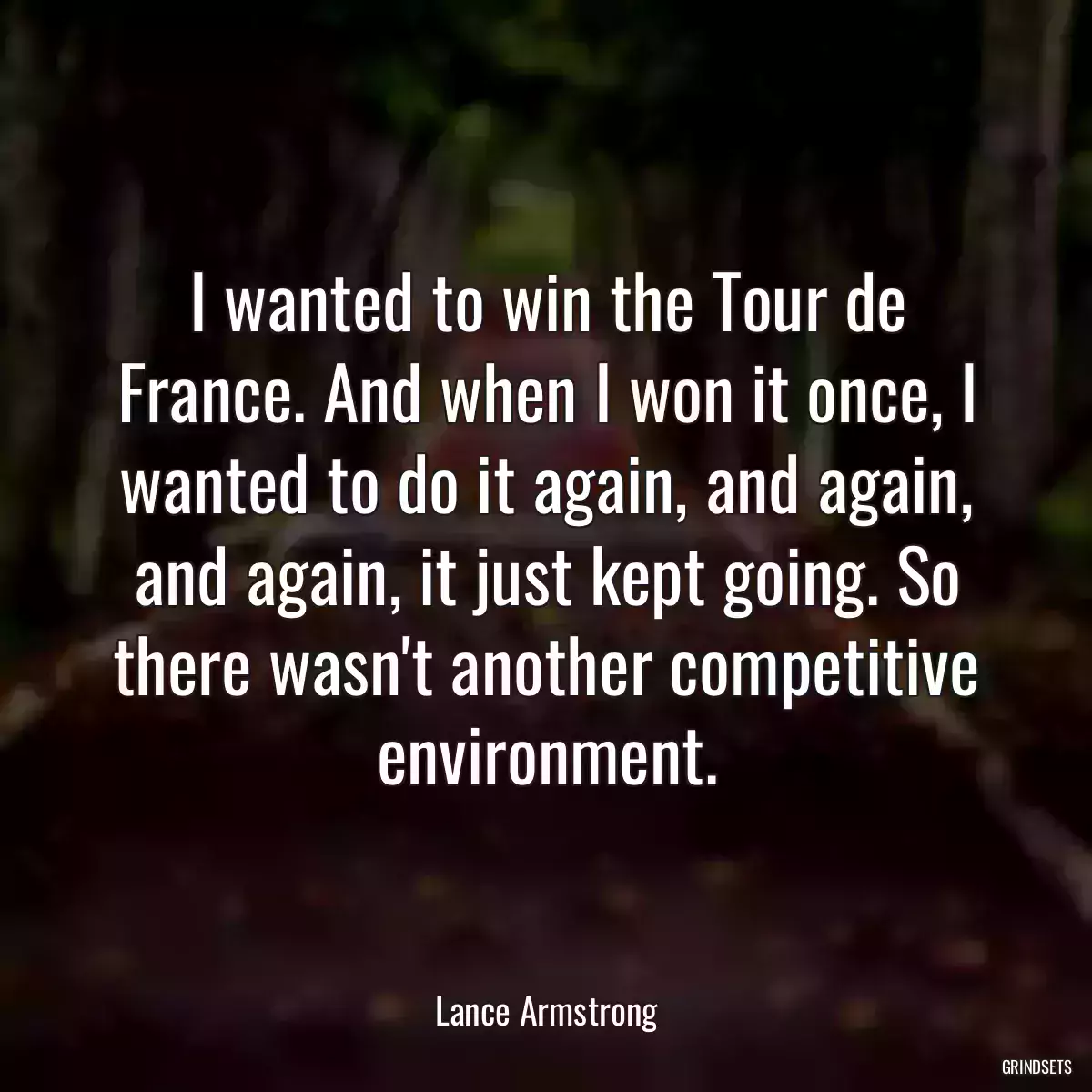 I wanted to win the Tour de France. And when I won it once, I wanted to do it again, and again, and again, it just kept going. So there wasn\'t another competitive environment.