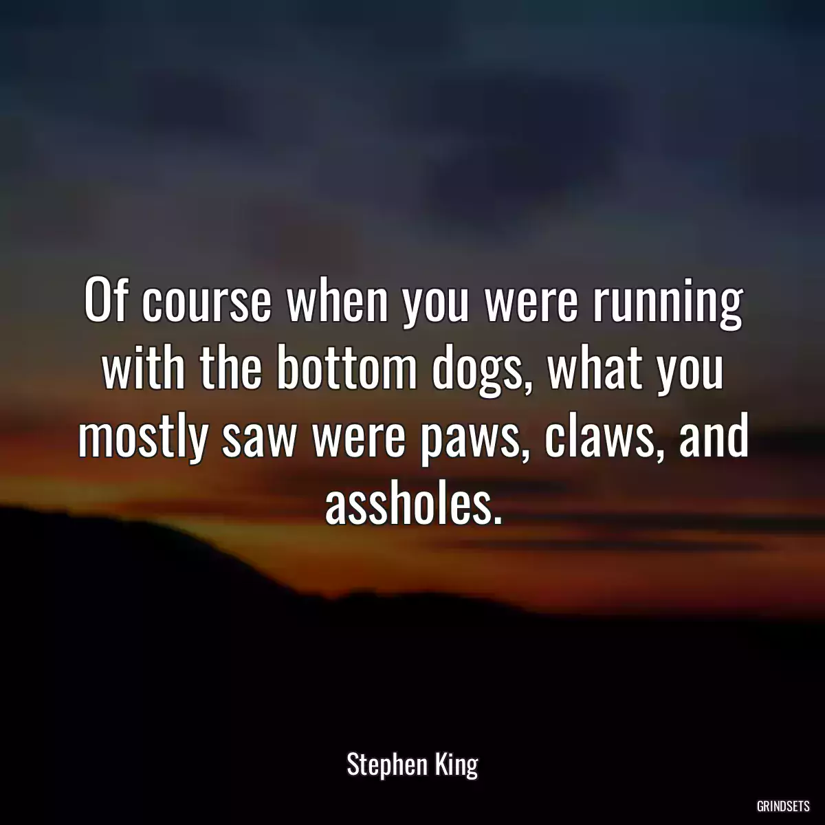 Of course when you were running with the bottom dogs, what you mostly saw were paws, claws, and assholes.