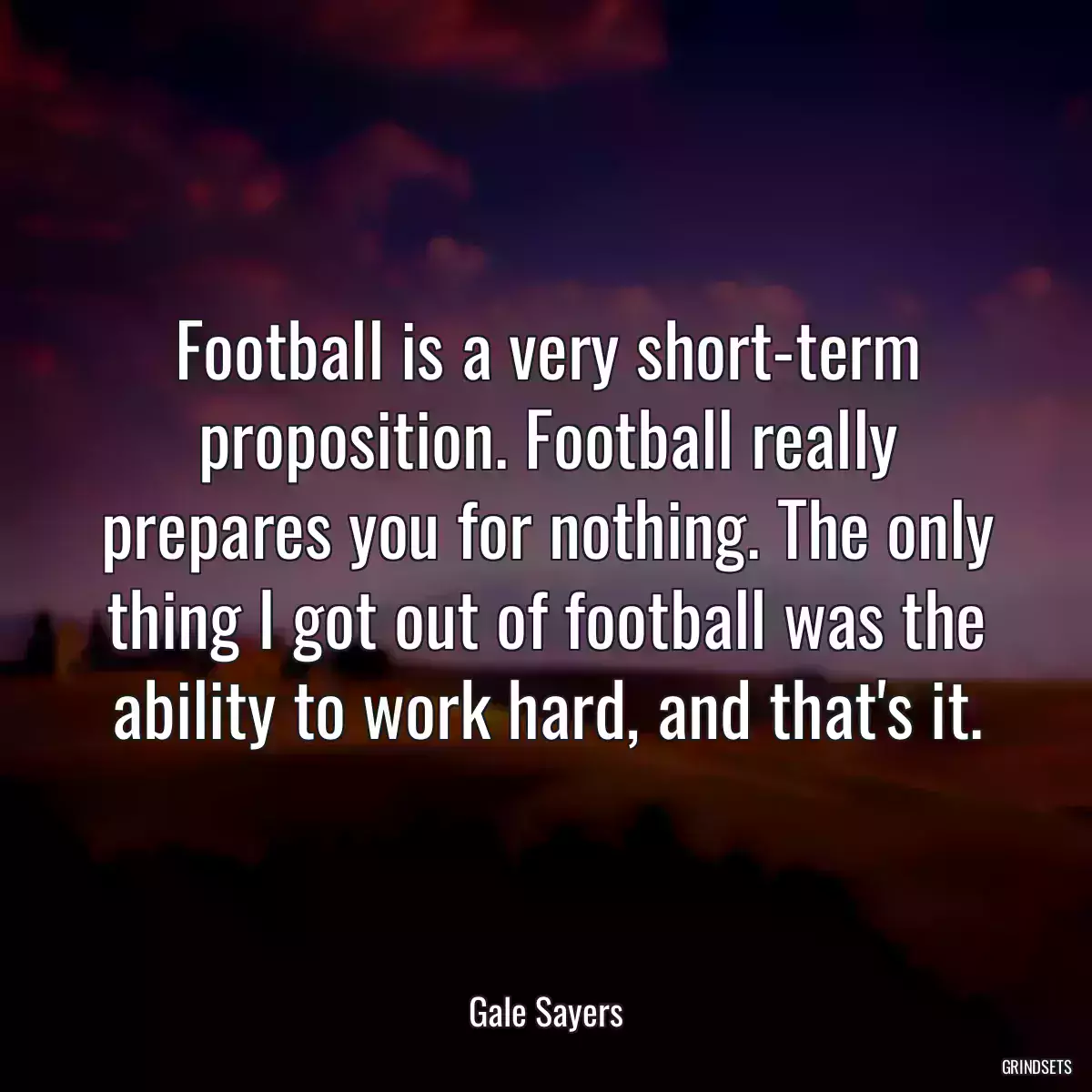 Football is a very short-term proposition. Football really prepares you for nothing. The only thing I got out of football was the ability to work hard, and that\'s it.