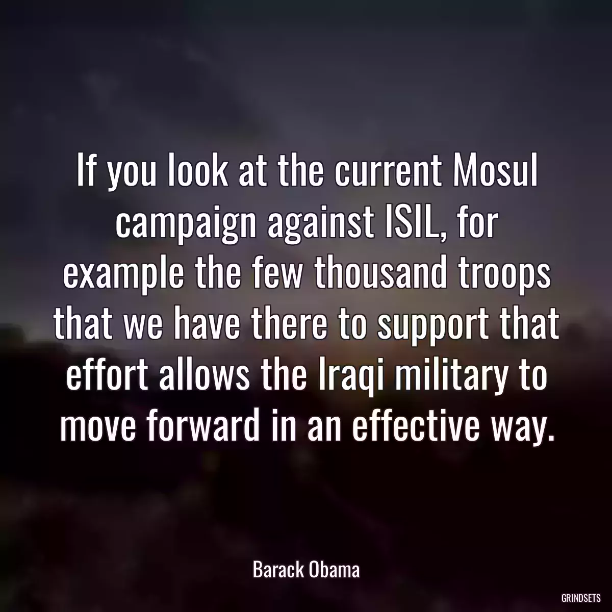 If you look at the current Mosul campaign against ISIL, for example the few thousand troops that we have there to support that effort allows the Iraqi military to move forward in an effective way.