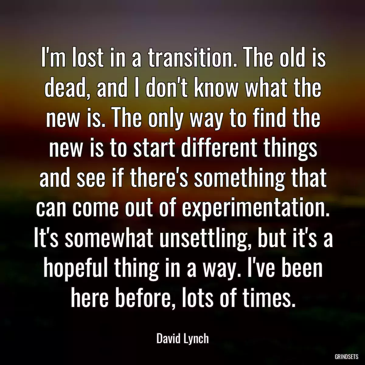 I\'m lost in a transition. The old is dead, and I don\'t know what the new is. The only way to find the new is to start different things and see if there\'s something that can come out of experimentation. It\'s somewhat unsettling, but it\'s a hopeful thing in a way. I\'ve been here before, lots of times.