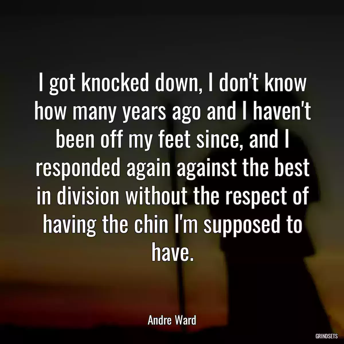 I got knocked down, I don\'t know how many years ago and I haven\'t been off my feet since, and I responded again against the best in division without the respect of having the chin I\'m supposed to have.