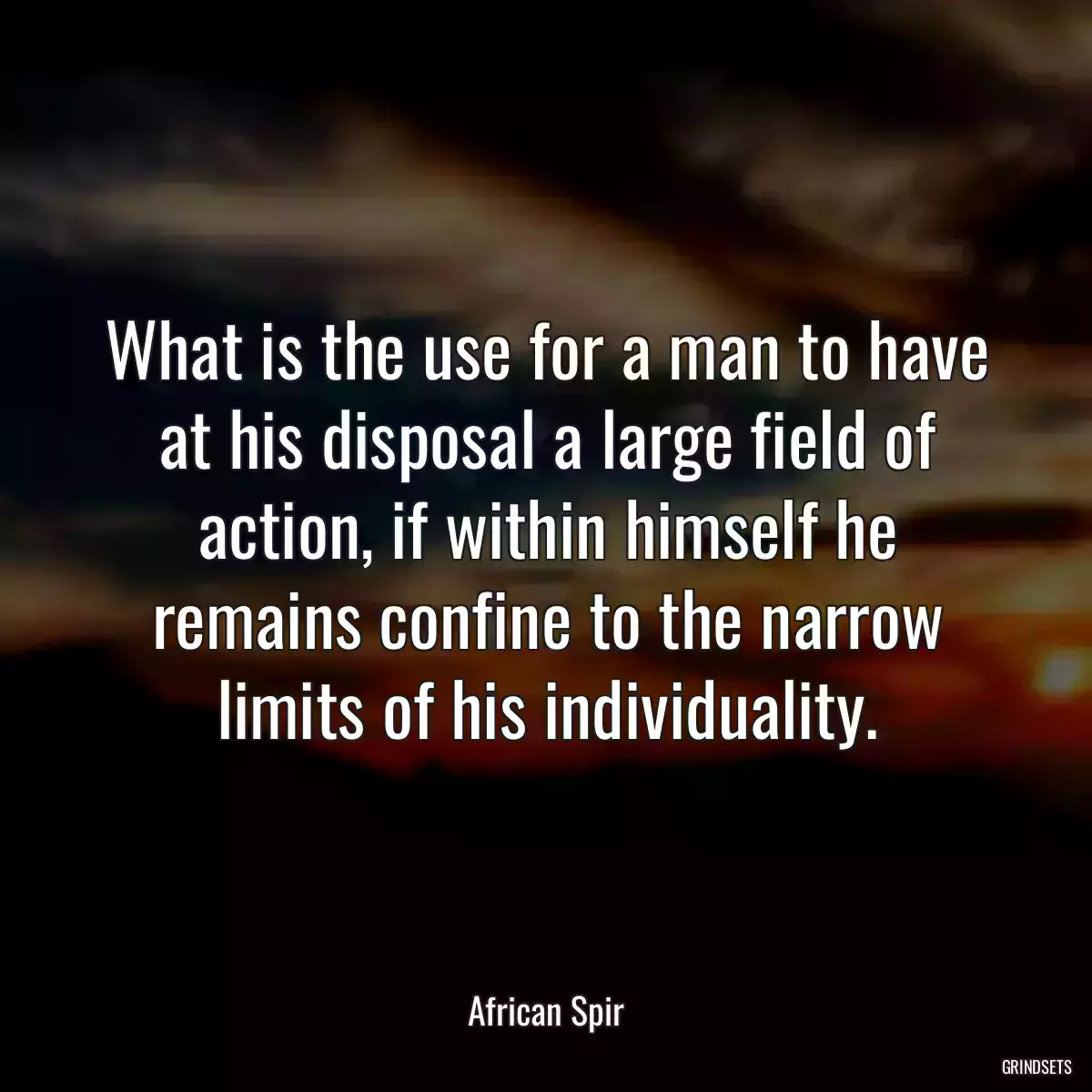 What is the use for a man to have at his disposal a large field of action, if within himself he remains confine to the narrow limits of his individuality.