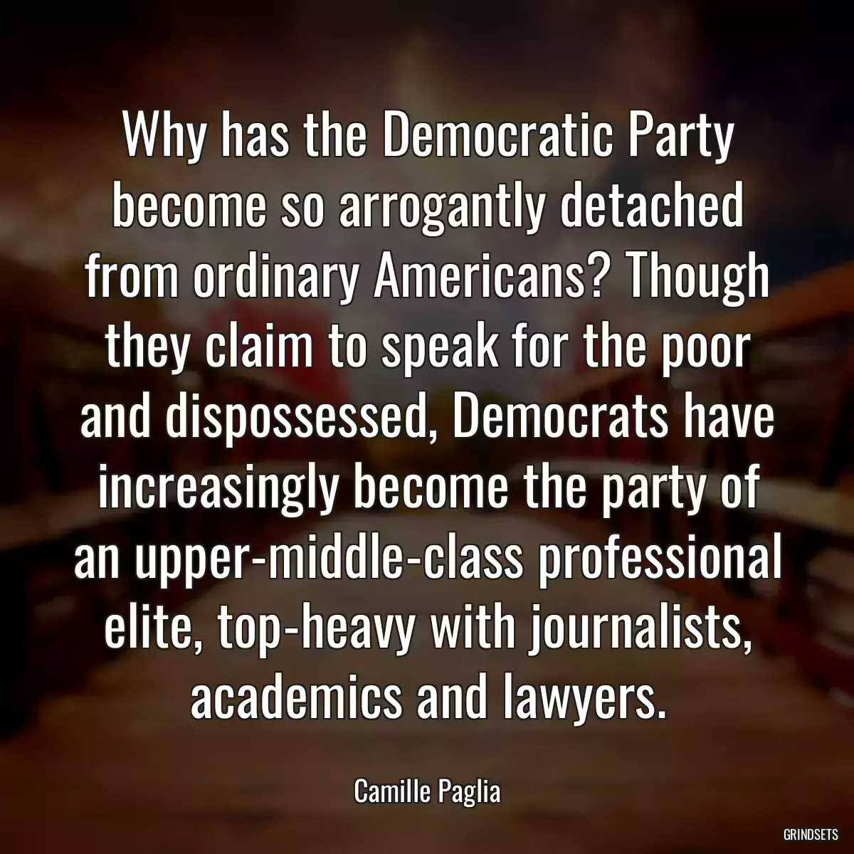 Why has the Democratic Party become so arrogantly detached from ordinary Americans? Though they claim to speak for the poor and dispossessed, Democrats have increasingly become the party of an upper-middle-class professional elite, top-heavy with journalists, academics and lawyers.