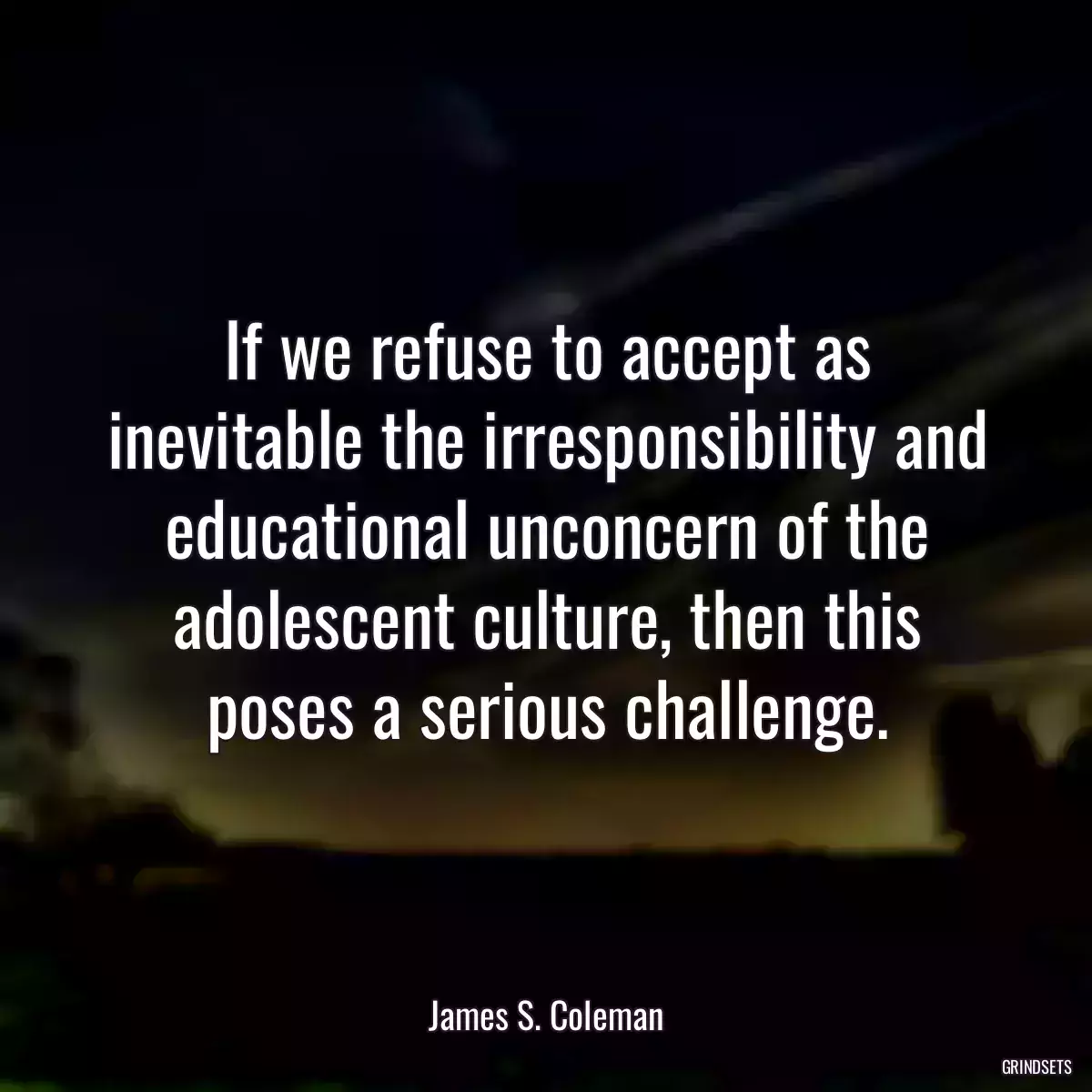 If we refuse to accept as inevitable the irresponsibility and educational unconcern of the adolescent culture, then this poses a serious challenge.