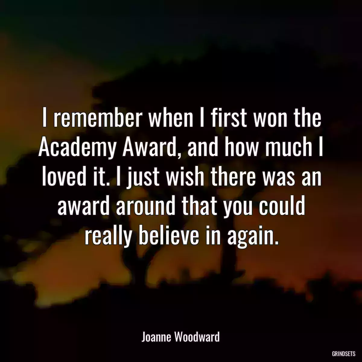 I remember when I first won the Academy Award, and how much I loved it. I just wish there was an award around that you could really believe in again.