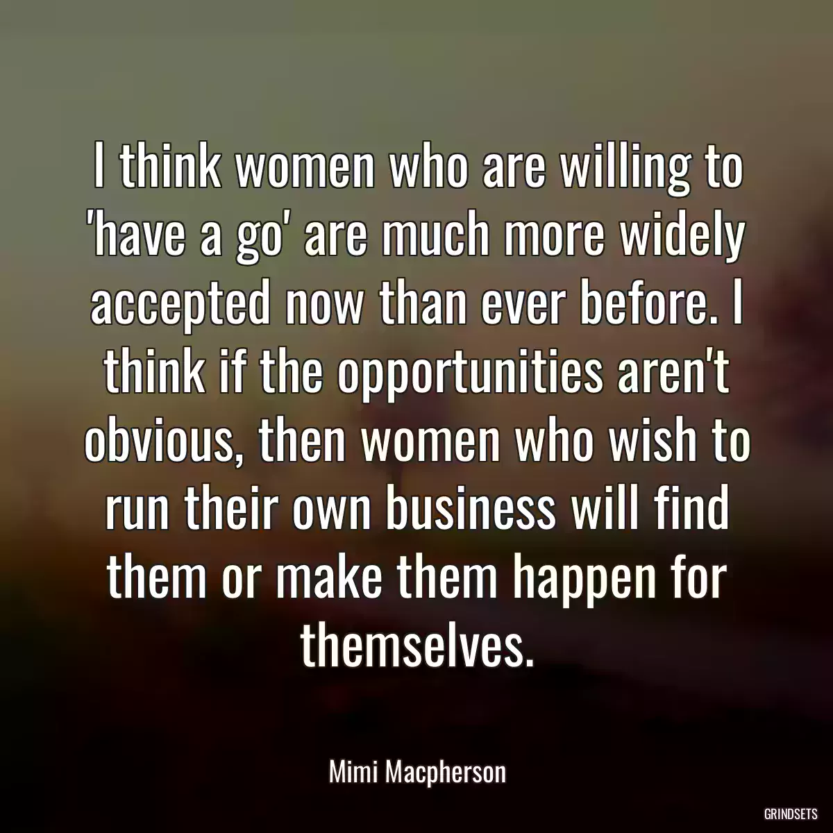 I think women who are willing to \'have a go\' are much more widely accepted now than ever before. I think if the opportunities aren\'t obvious, then women who wish to run their own business will find them or make them happen for themselves.