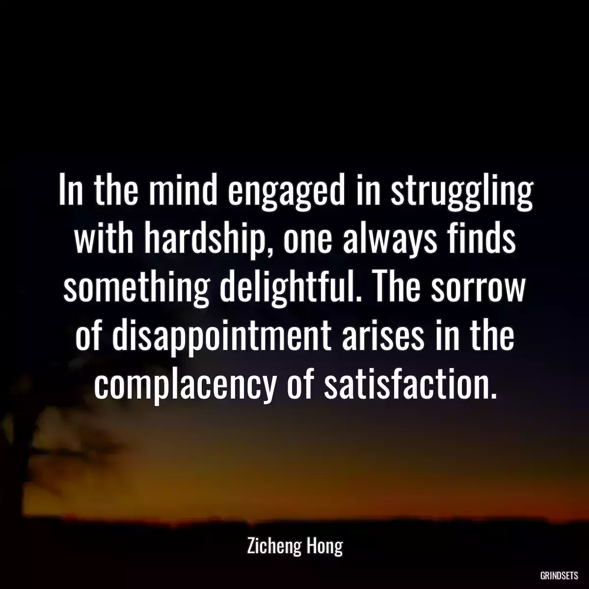 In the mind engaged in struggling with hardship, one always finds something delightful. The sorrow of disappointment arises in the complacency of satisfaction.