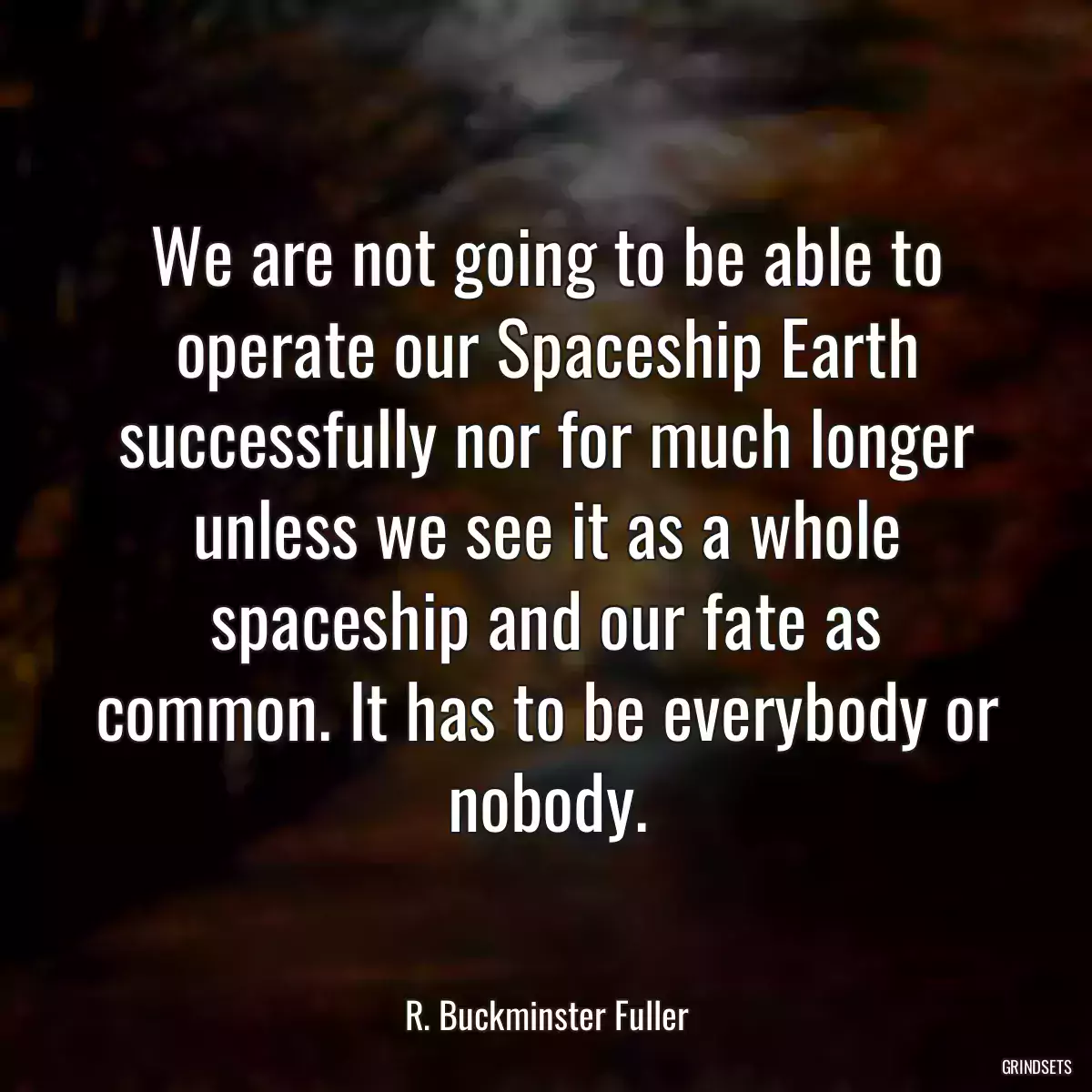 We are not going to be able to operate our Spaceship Earth successfully nor for much longer unless we see it as a whole spaceship and our fate as common. It has to be everybody or nobody.