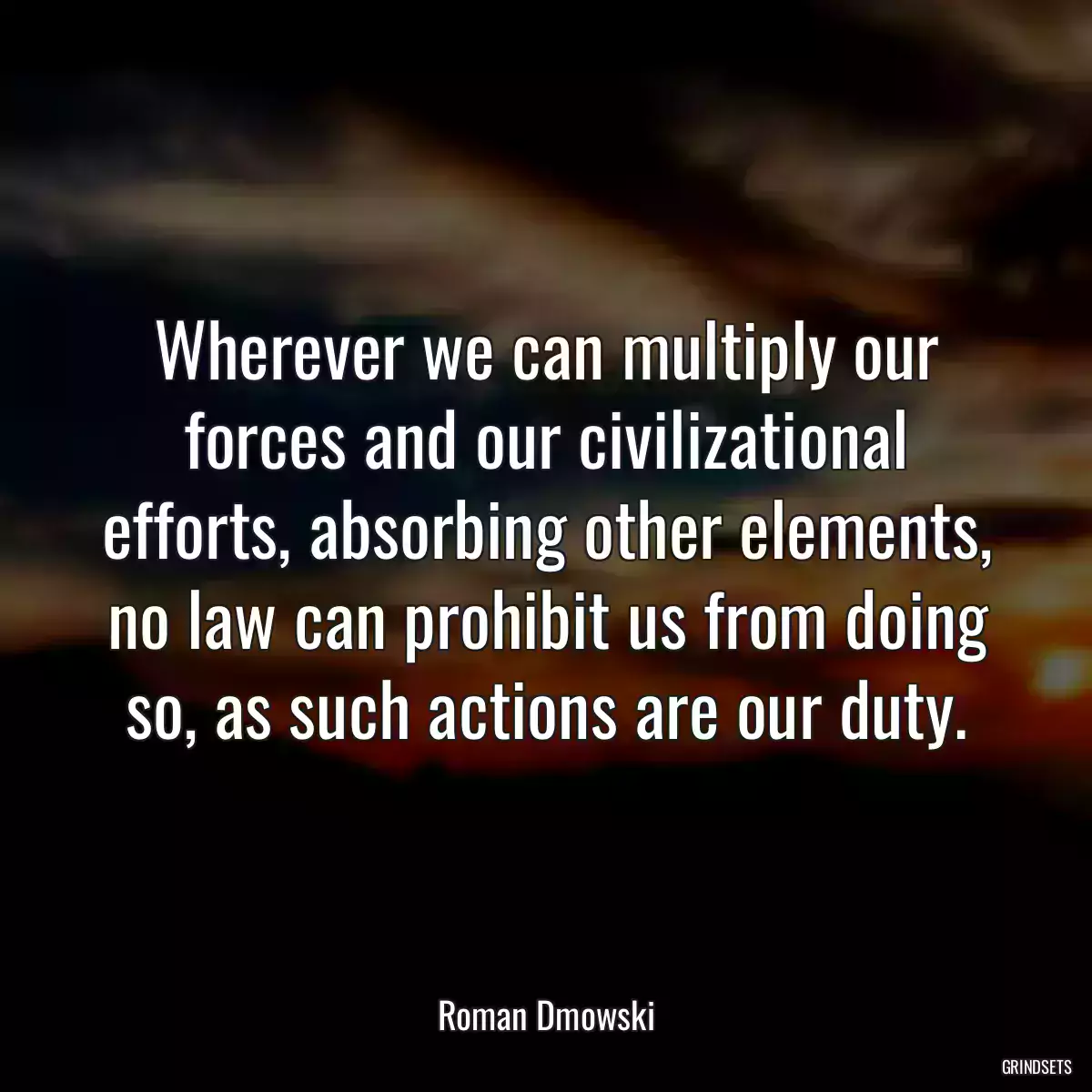 Wherever we can multiply our forces and our civilizational efforts, absorbing other elements, no law can prohibit us from doing so, as such actions are our duty.