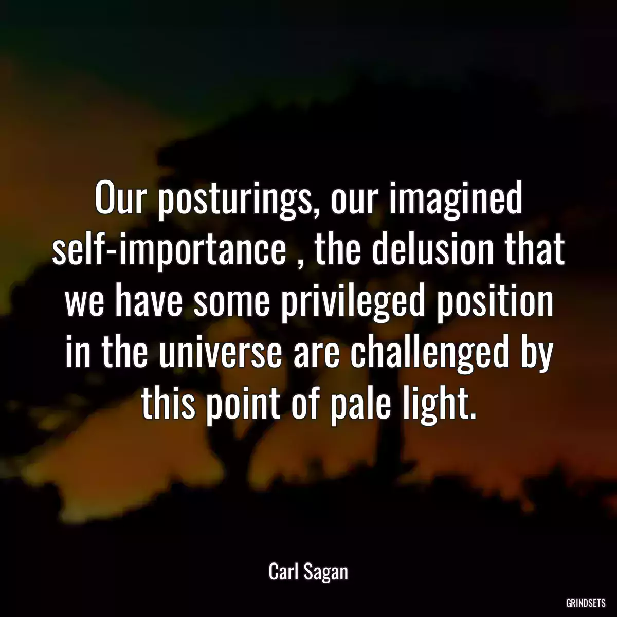 Our posturings, our imagined self-importance , the delusion that we have some privileged position in the universe are challenged by this point of pale light.