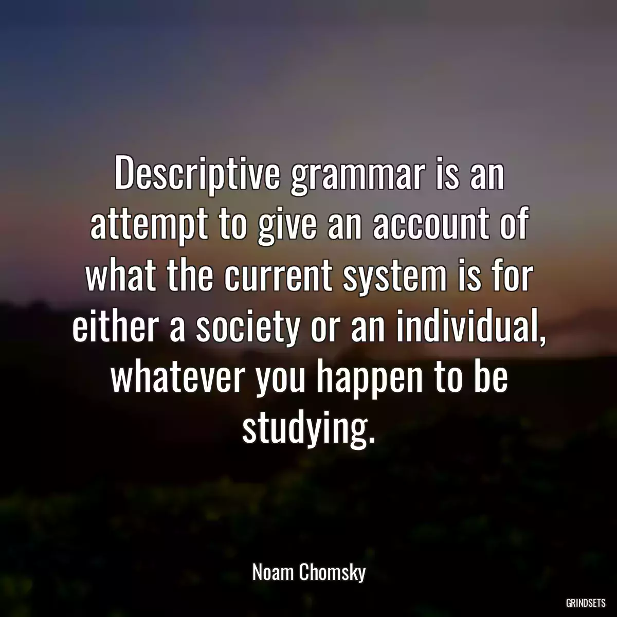 Descriptive grammar is an attempt to give an account of what the current system is for either a society or an individual, whatever you happen to be studying.