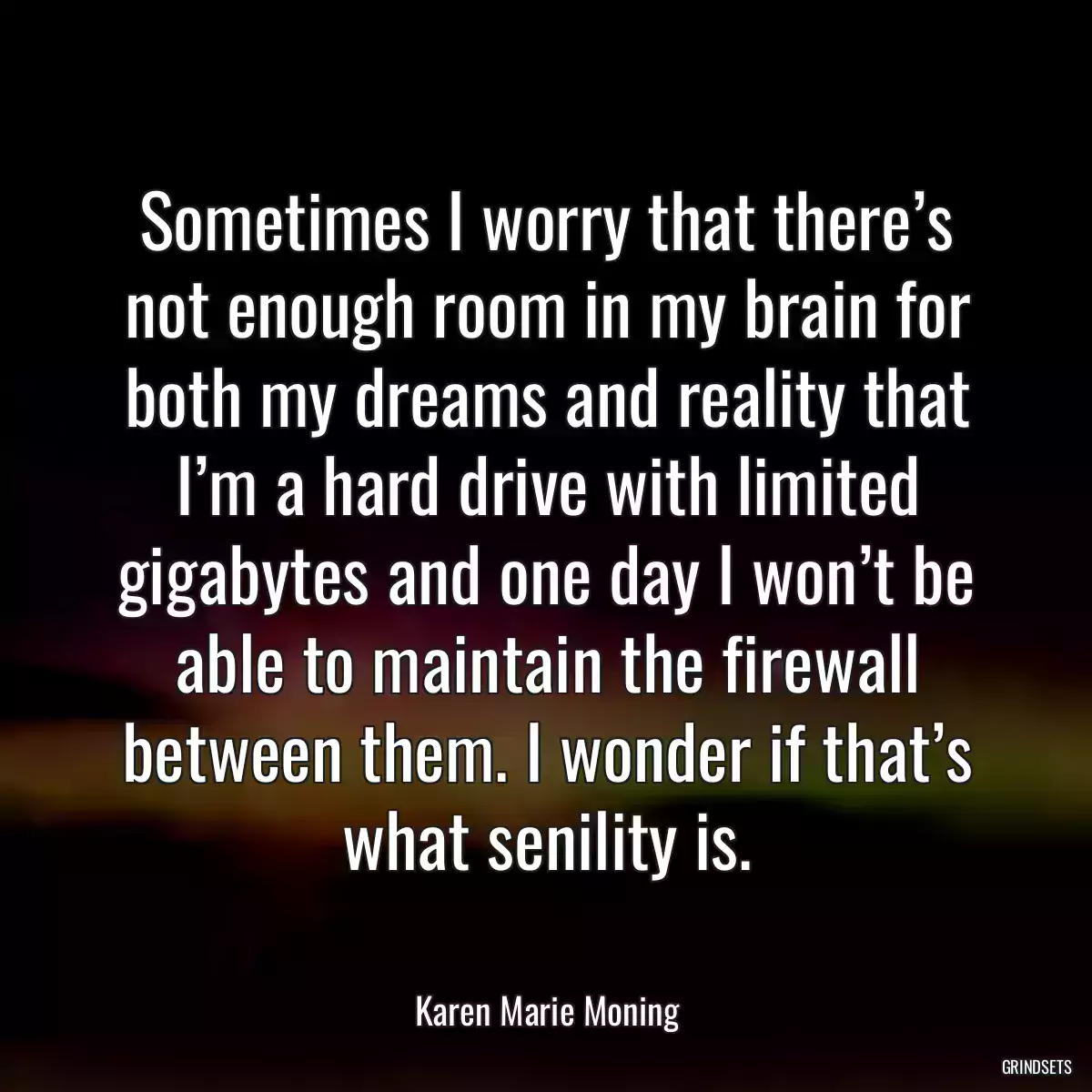 Sometimes I worry that there’s not enough room in my brain for both my dreams and reality that I’m a hard drive with limited gigabytes and one day I won’t be able to maintain the firewall between them. I wonder if that’s what senility is.