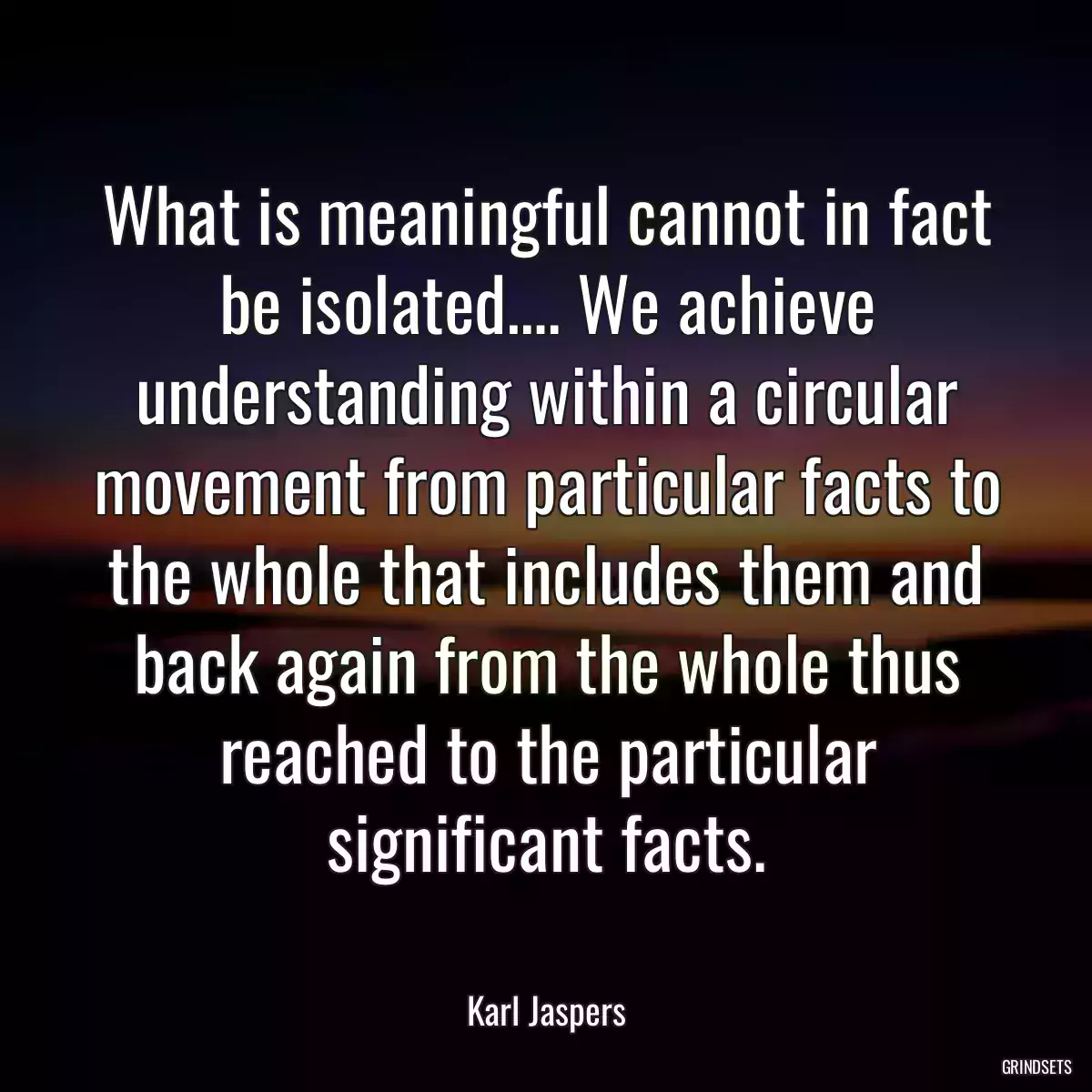 What is meaningful cannot in fact be isolated…. We achieve understanding within a circular movement from particular facts to the whole that includes them and back again from the whole thus reached to the particular significant facts.