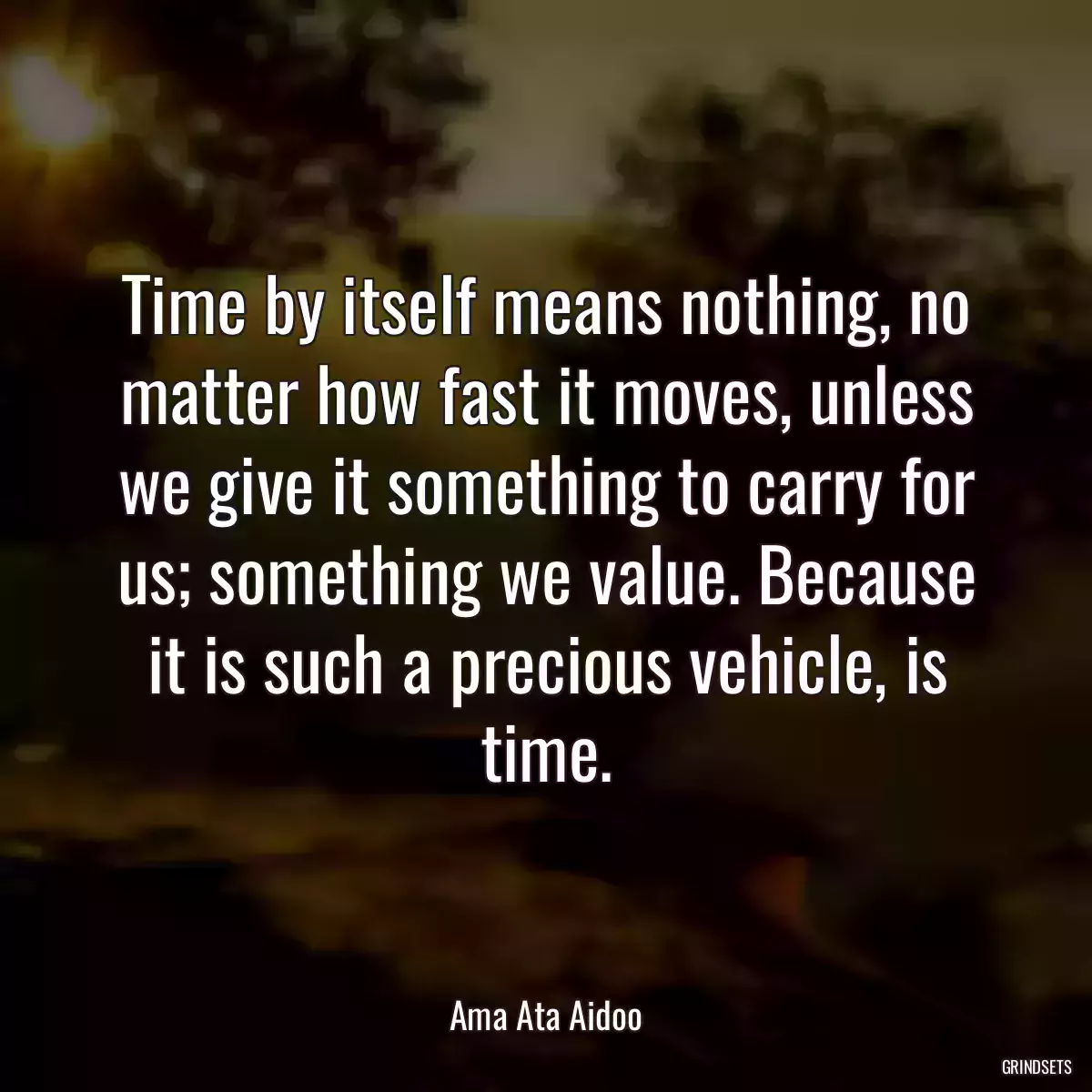 Time by itself means nothing, no matter how fast it moves, unless we give it something to carry for us; something we value. Because it is such a precious vehicle, is time.