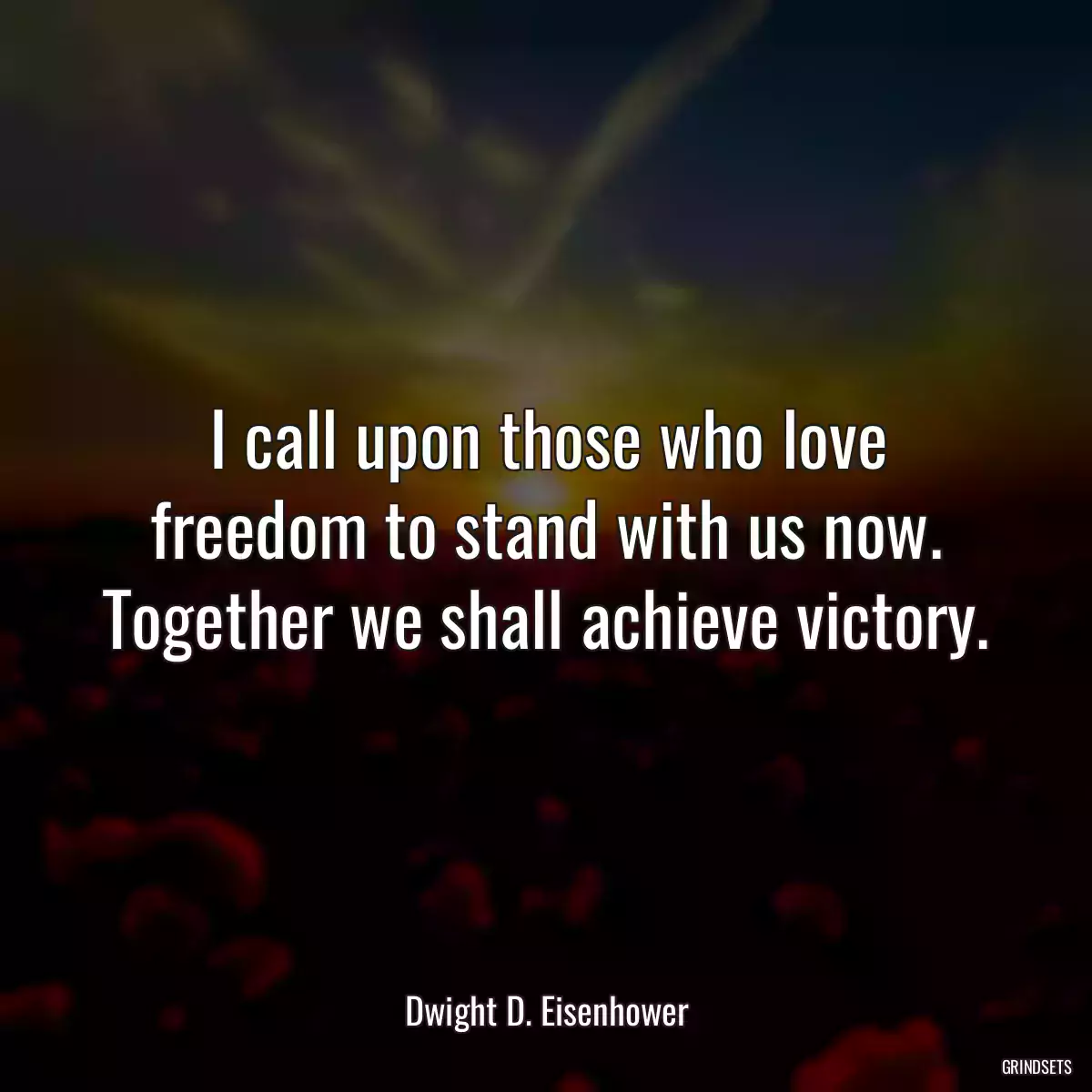 I call upon those who love freedom to stand with us now. Together we shall achieve victory.