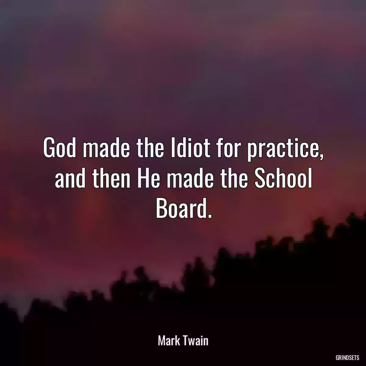 God made the Idiot for practice, and then He made the School Board.