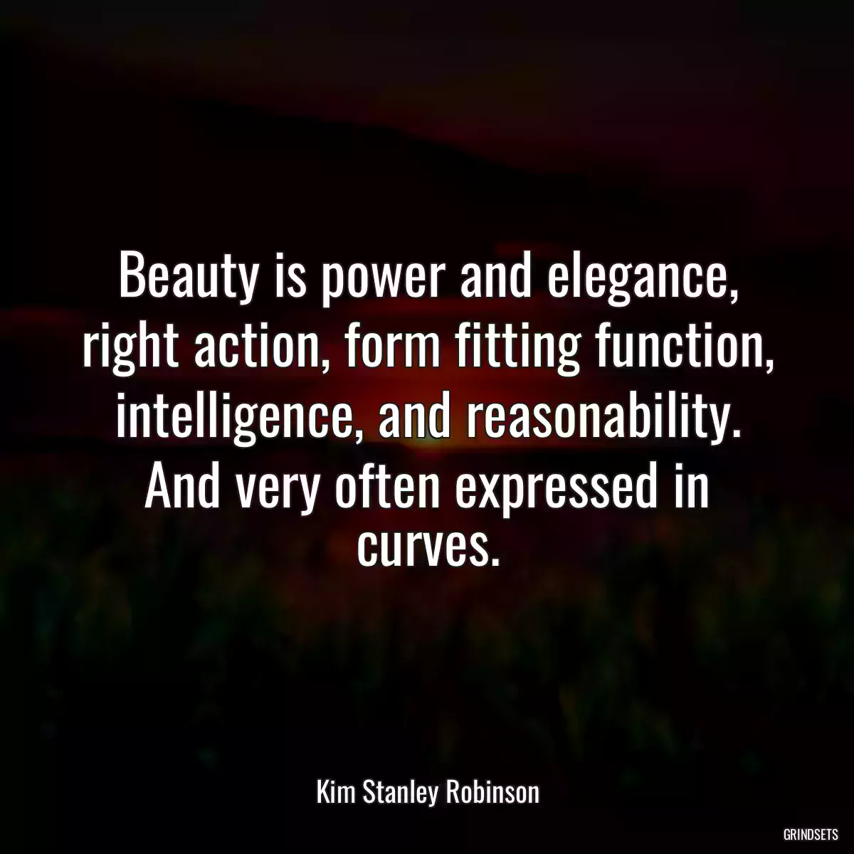 Beauty is power and elegance, right action, form fitting function, intelligence, and reasonability. And very often expressed in curves.