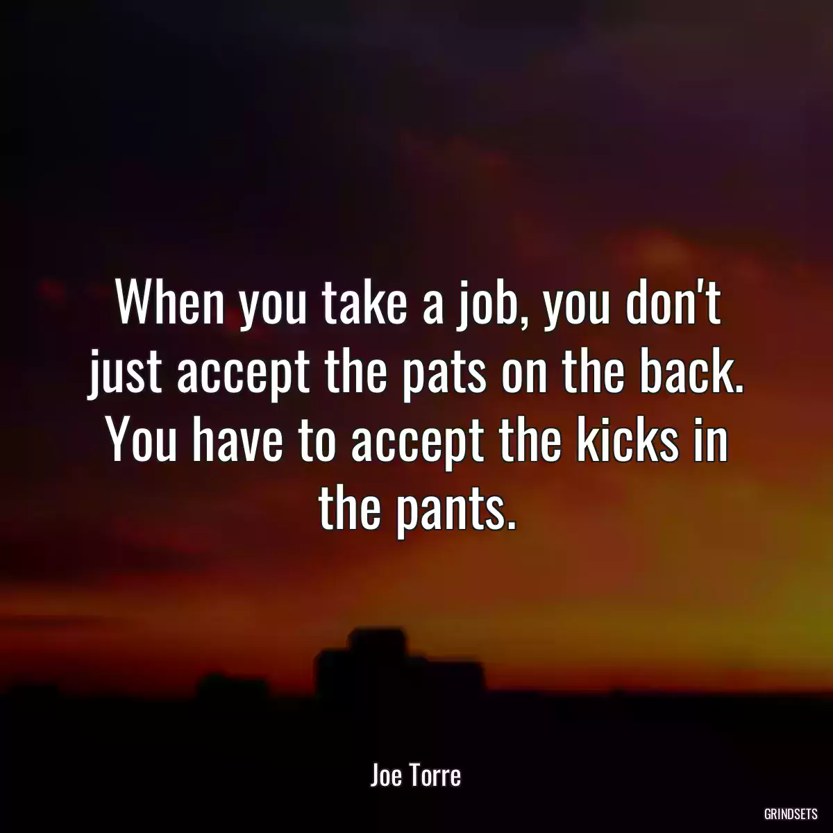 When you take a job, you don\'t just accept the pats on the back. You have to accept the kicks in the pants.