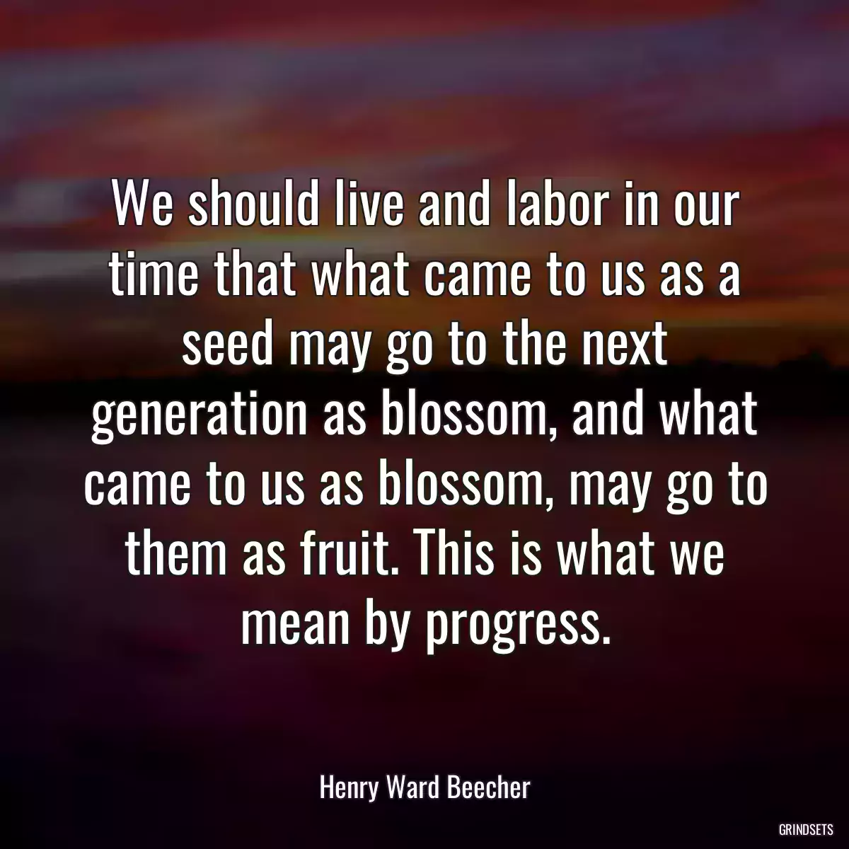 We should live and labor in our time that what came to us as a seed may go to the next generation as blossom, and what came to us as blossom, may go to them as fruit. This is what we mean by progress.