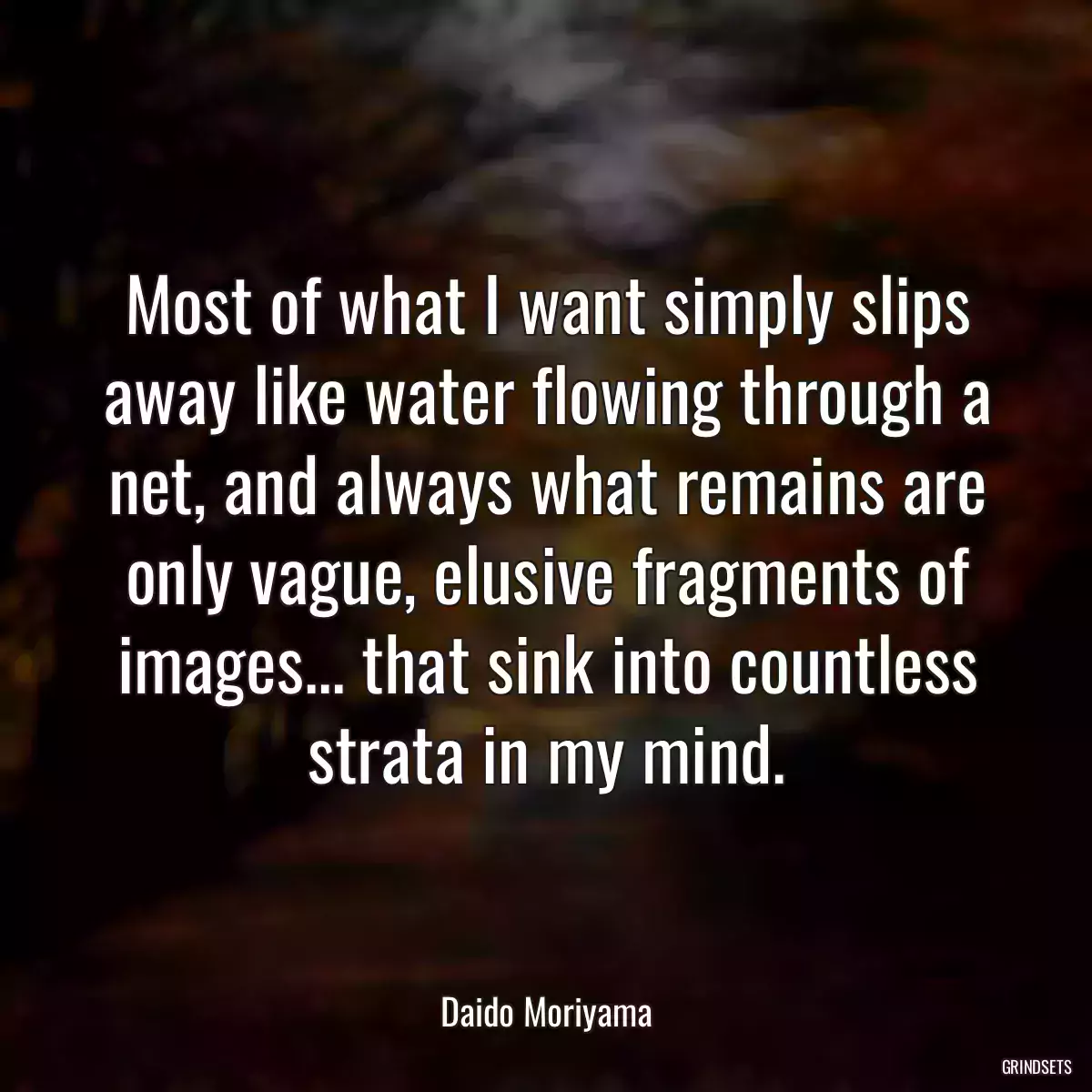 Most of what I want simply slips away like water flowing through a net, and always what remains are only vague, elusive fragments of images... that sink into countless strata in my mind.