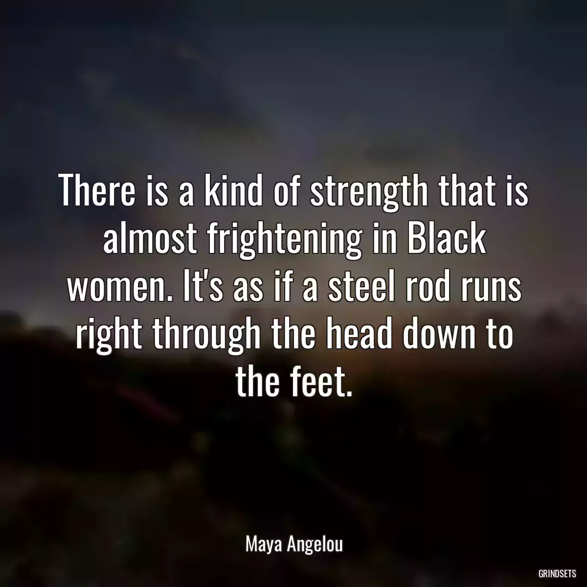 There is a kind of strength that is almost frightening in Black women. It\'s as if a steel rod runs right through the head down to the feet.