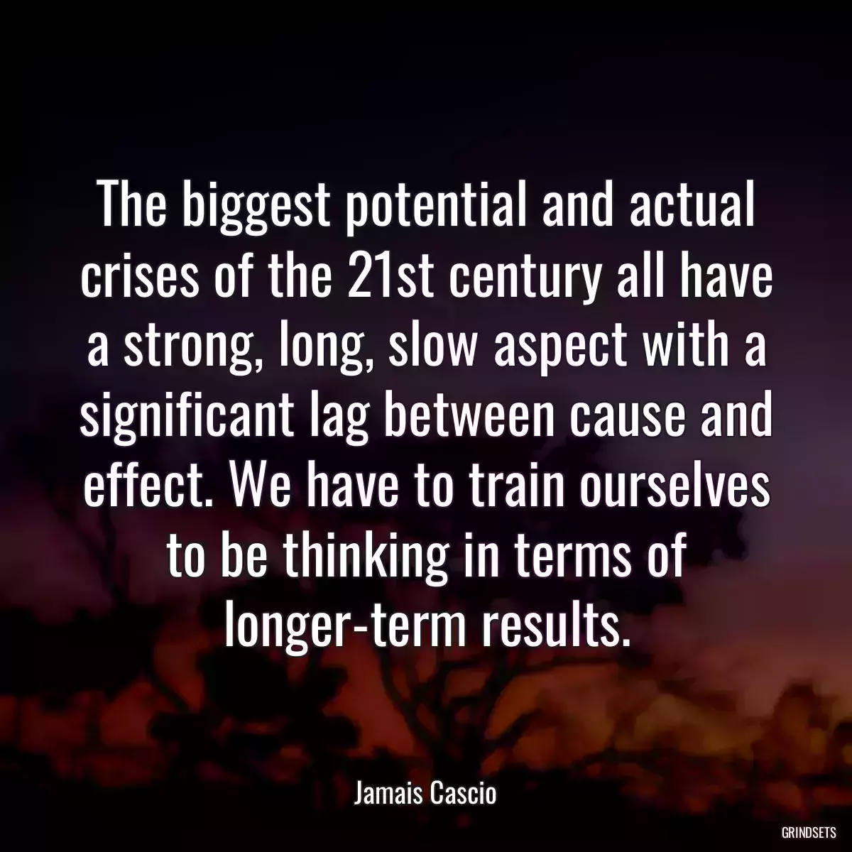 The biggest potential and actual crises of the 21st century all have a strong, long, slow aspect with a significant lag between cause and effect. We have to train ourselves to be thinking in terms of longer-term results.