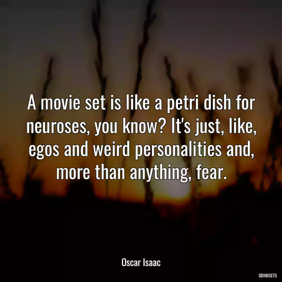 A movie set is like a petri dish for neuroses, you know? It\'s just, like, egos and weird personalities and, more than anything, fear.