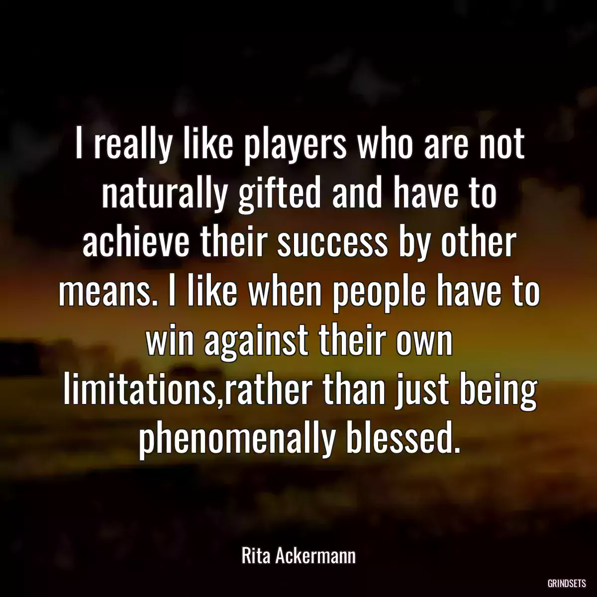 I really like players who are not naturally gifted and have to achieve their success by other means. I like when people have to win against their own limitations,rather than just being phenomenally blessed.