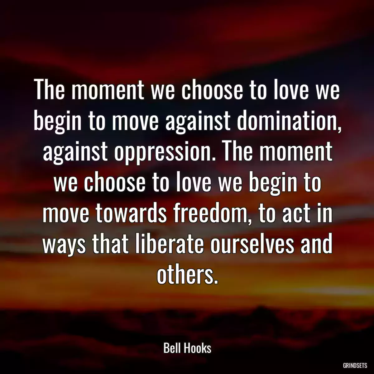 The moment we choose to love we begin to move against domination, against oppression. The moment we choose to love we begin to move towards freedom, to act in ways that liberate ourselves and others.