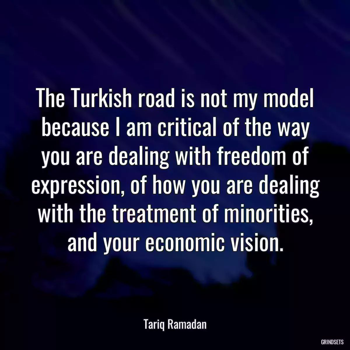 The Turkish road is not my model because I am critical of the way you are dealing with freedom of expression, of how you are dealing with the treatment of minorities, and your economic vision.