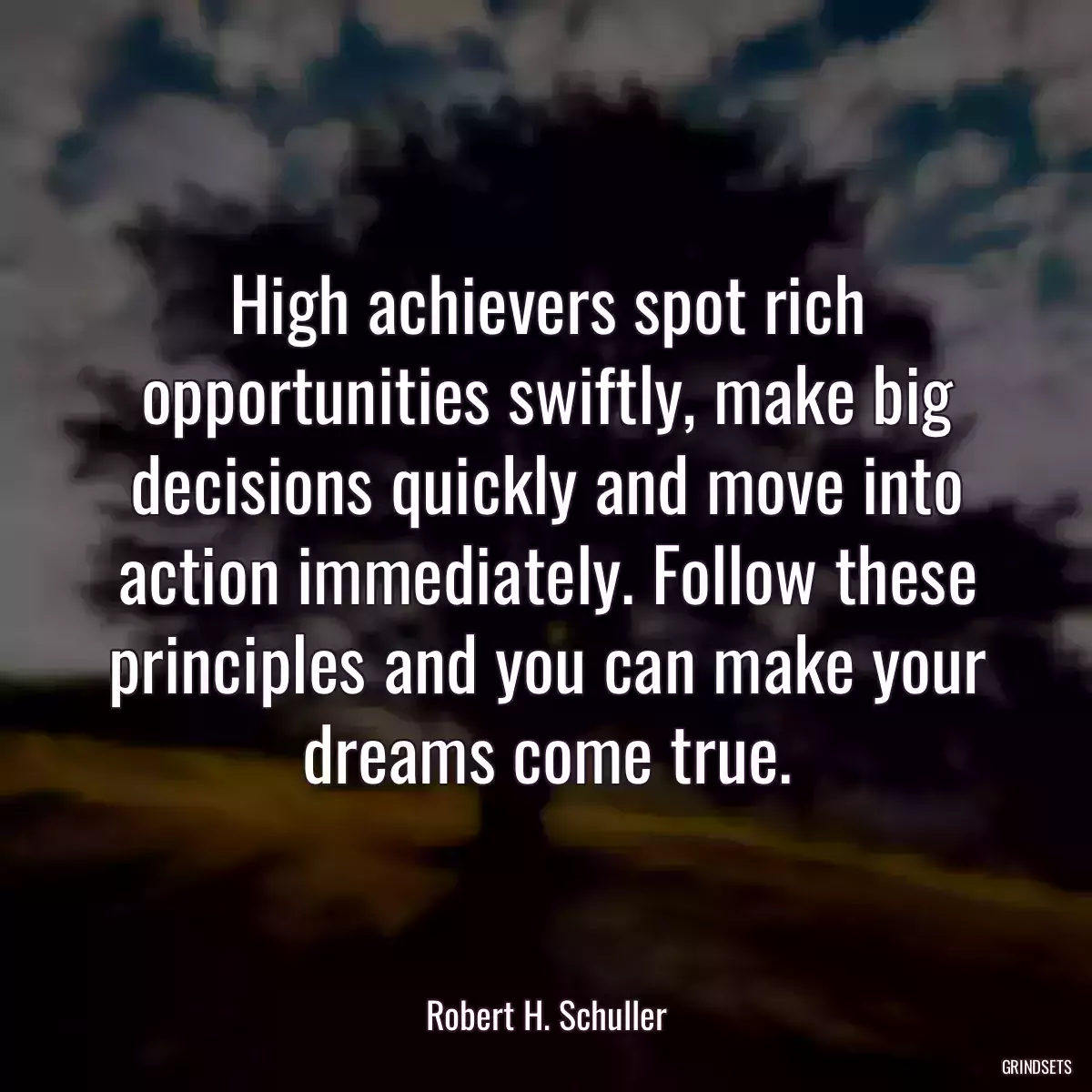 High achievers spot rich opportunities swiftly, make big decisions quickly and move into action immediately. Follow these principles and you can make your dreams come true.